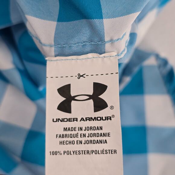 Under Armour HeatGear Men’s XL Blue Gingham Check Short Sleeve Button-Up shirt - Picture 8 of 10
